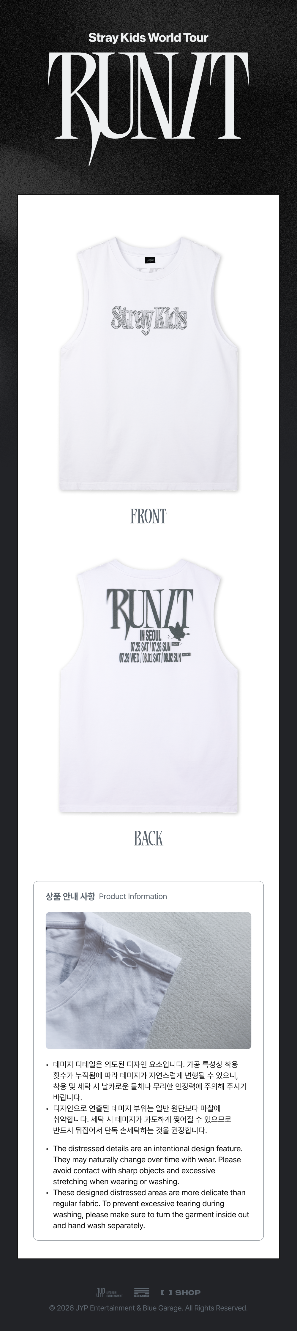 STRAY KIDS 2026 World Tour RUN IT Sleeveless Top detalle | K-BOO