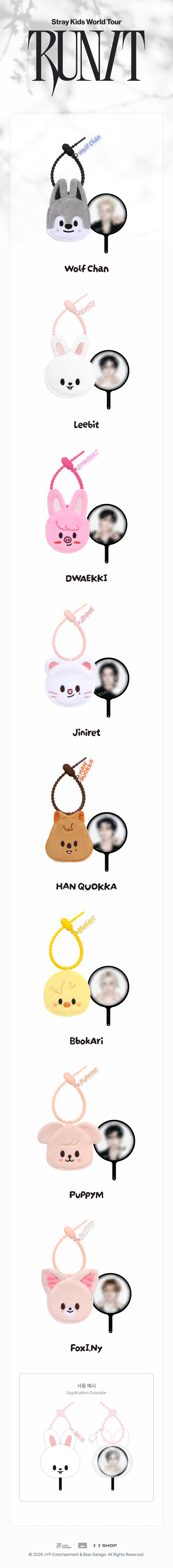 STRAY KIDS 2026 World Tour RUN IT SKZOO Plush Mini Picket Keyring detalle | K-BOO