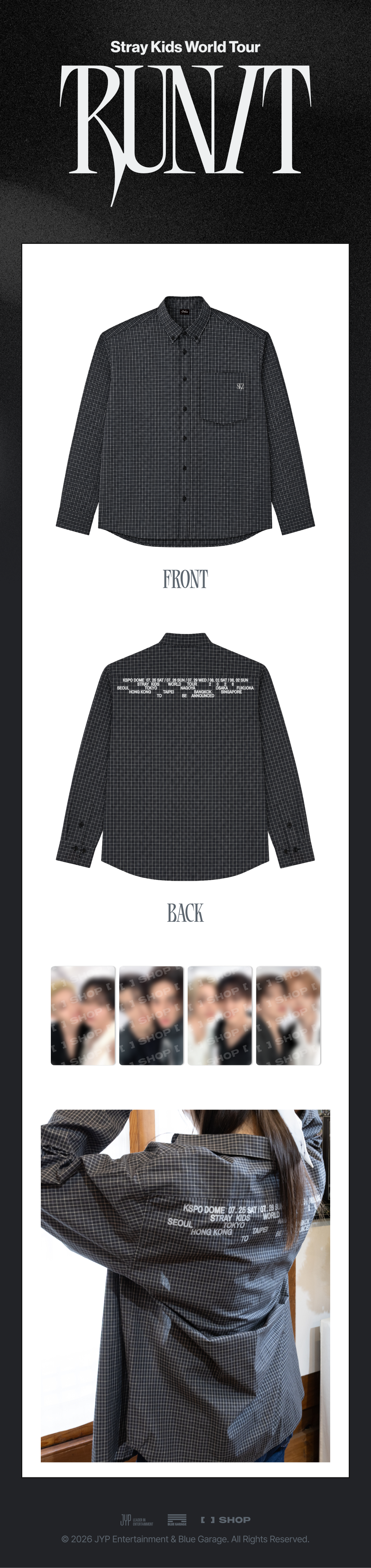 STRAY KIDS 2026 World Tour RUN IT Check Shirt detalle | K-BOO
