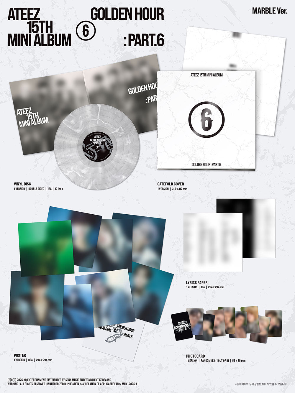 ATEEZ GOLDEN HOUR : Part.6 Marble Ver. LP contenido | K-BOO