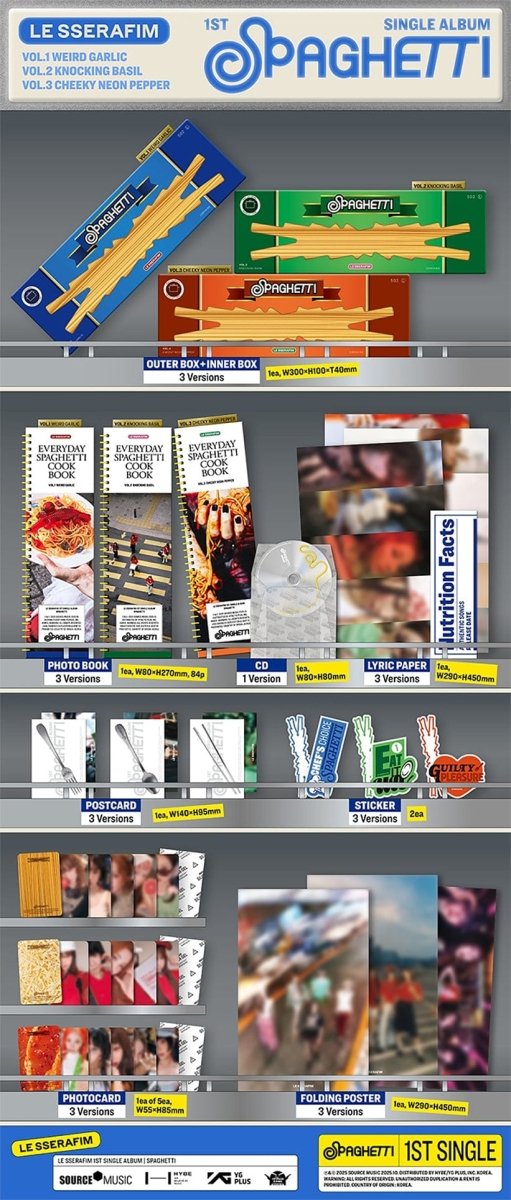 Album – LE SSERAFIM – 1st Single Album ‘SPAGHETTI’ (Weird Garlic / Knocking Basil / Cheeky Neon Pepper) | SOURCE MUSIC | K - Boo