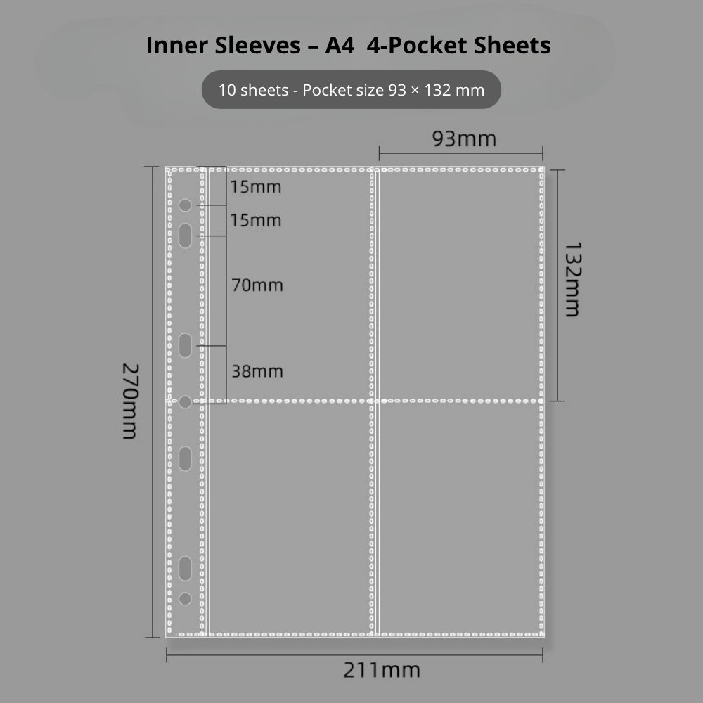 Binder – A4 4 - Pocket Binder / Album Sheets for big Photocards or Postcards – 10 Pack | Ringnote | K - Boo