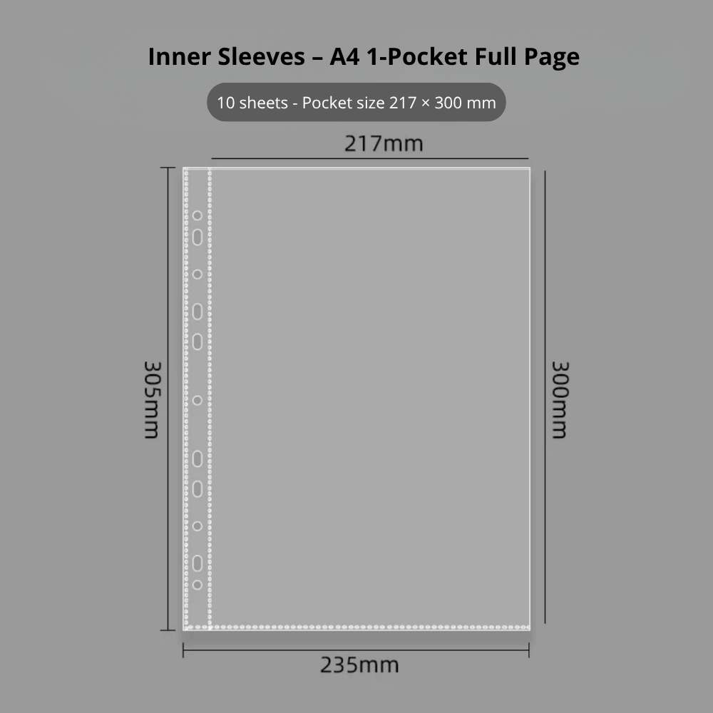 Binder – A4 Full - Page Pocket Binder / Album Sheets for Posters & Flyers – 10 Pack | Ringnote | K - Boo