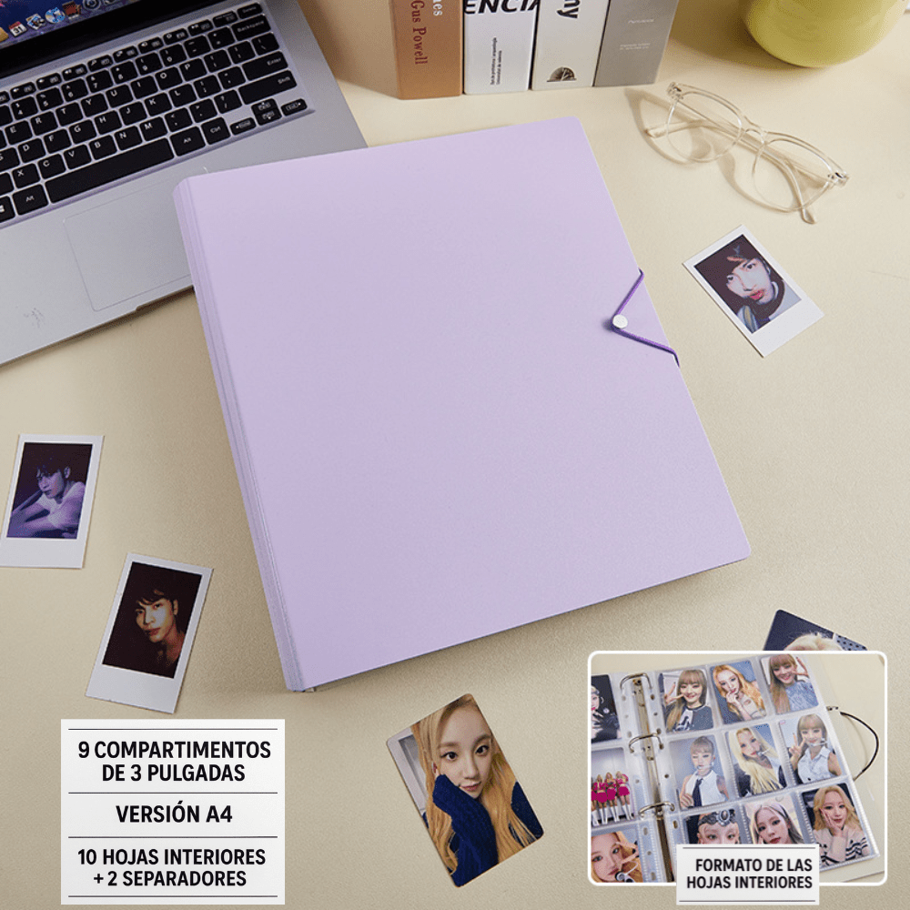 Binder – Álbum A4 para Photocards Kpop lila – 9 Compartimentos por Hoja | K - Boo | K - Boo