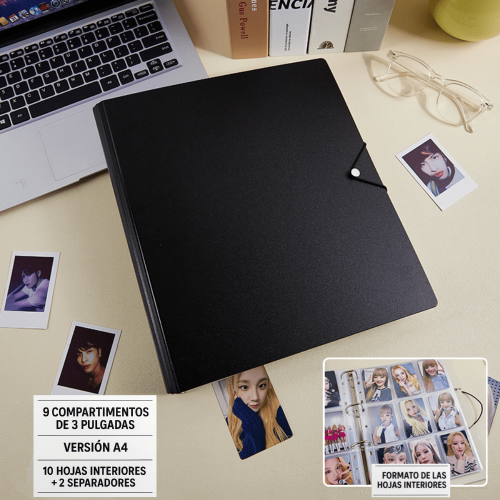 Binder – Álbum A4 para Photocards Kpop Negro – 9 Compartimentos por Hoja | K - Boo | K - Boo