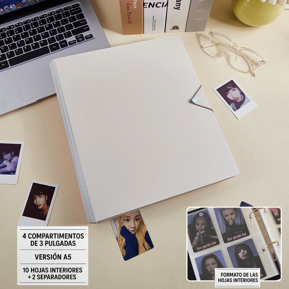 Binder – Álbum A5 para Photocards Kpop BLANCO – 4 Compartimentos por Hoja | K - Boo | K - Boo