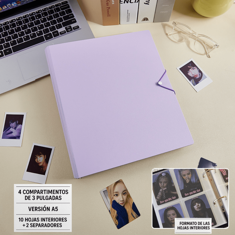 Binder – Álbum A5 para Photocards Kpop Lila – 4 Compartimentos por Hoja | K - Boo | K - Boo