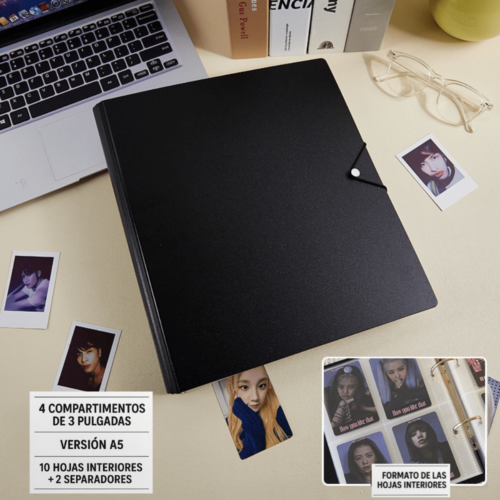 Binder – Álbum A5 para Photocards Kpop Negro – 4 Compartimentos por Hoja | K - Boo | K - Boo