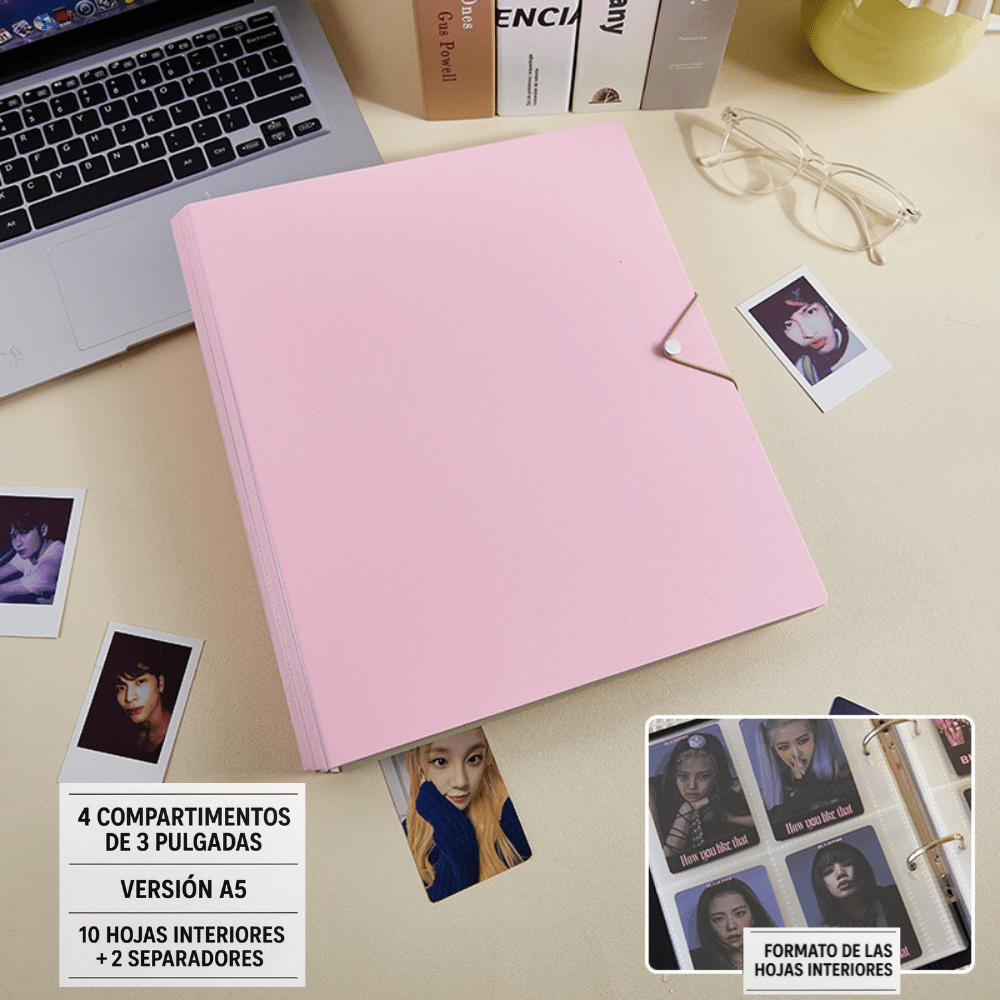 Binder – Álbum A5 para Photocards Kpop Rosa – 4 Compartimentos por Hoja | K - Boo | K - Boo